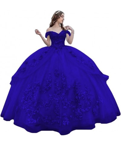 3D Floral Quinceanera Dresses Ball Gown Puffy Sparkly Tulle Sweet 16 Dresses Off Shoulder Lace Princess Dress Y120 Royal Blue...