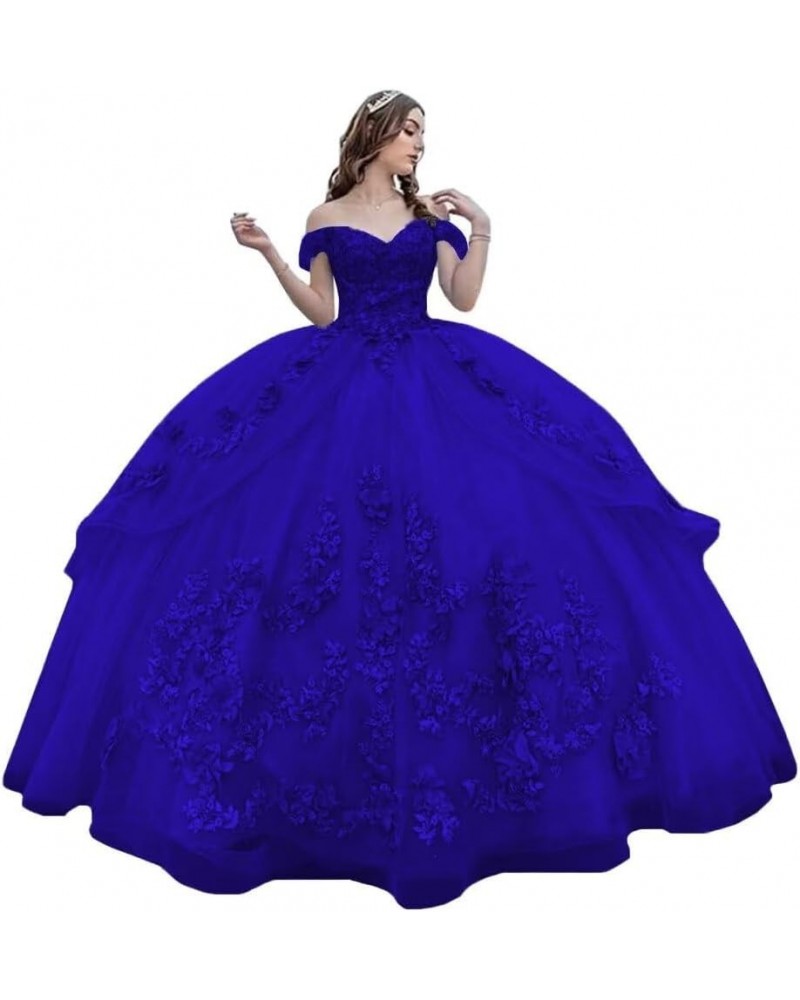 3D Floral Quinceanera Dresses Ball Gown Puffy Sparkly Tulle Sweet 16 Dresses Off Shoulder Lace Princess Dress Y120 Royal Blue...