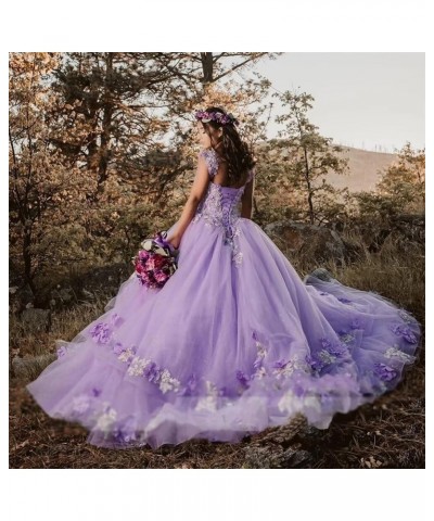 3D Floral Quinceanera Dresses Ball Gown Puffy Sparkly Tulle Sweet 16 Dresses Off Shoulder Lace Princess Dress Y120 Royal Blue...