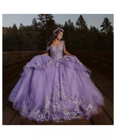 3D Floral Quinceanera Dresses Ball Gown Puffy Sparkly Tulle Sweet 16 Dresses Off Shoulder Lace Princess Dress Y120 Royal Blue...