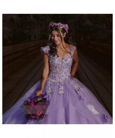 3D Floral Quinceanera Dresses Ball Gown Puffy Sparkly Tulle Sweet 16 Dresses Off Shoulder Lace Princess Dress Y120 Royal Blue...