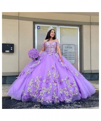 3D Floral Quinceanera Dresses Ball Gown Puffy Sparkly Tulle Sweet 16 Dresses Off Shoulder Lace Princess Dress Y120 Royal Blue...