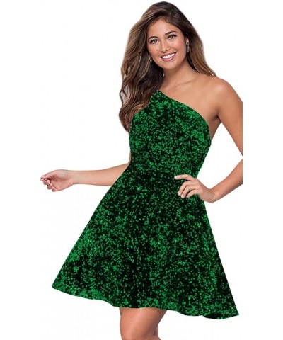 One Shoulder Homecoming Dresses for Teens Short Sequins A-Line Formal Party Gown with Pockets Emerald Green $36.75 Dresses