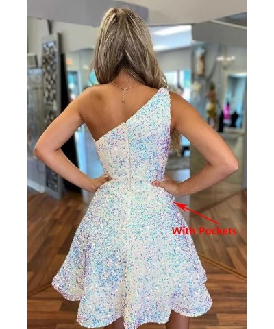 One Shoulder Homecoming Dresses for Teens Short Sequins A-Line Formal Party Gown with Pockets Emerald Green $36.75 Dresses