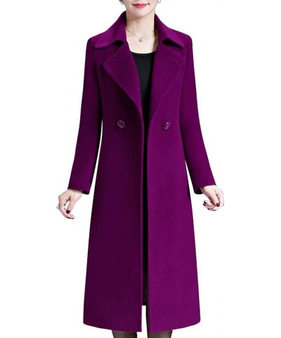 Women's Elegant Solid Color Mid-Length Thicken Warm Wool Blend Coat Dark Purple $45.12 Coats