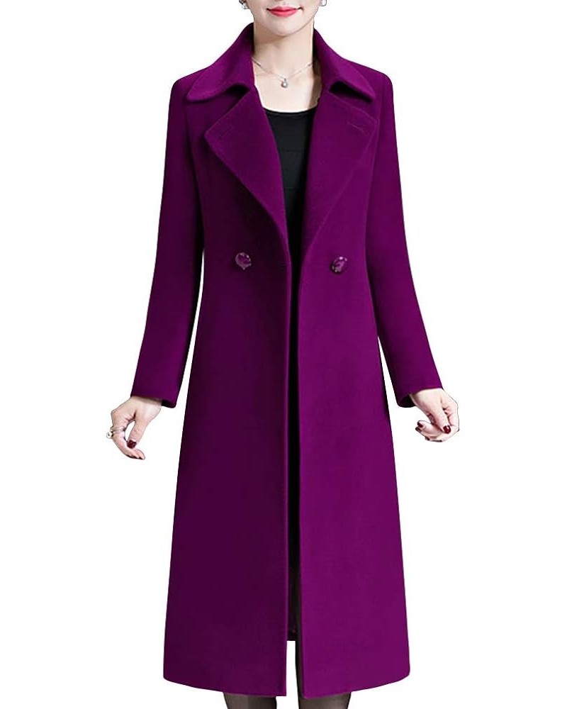 Women's Elegant Solid Color Mid-Length Thicken Warm Wool Blend Coat Dark Purple $45.12 Coats