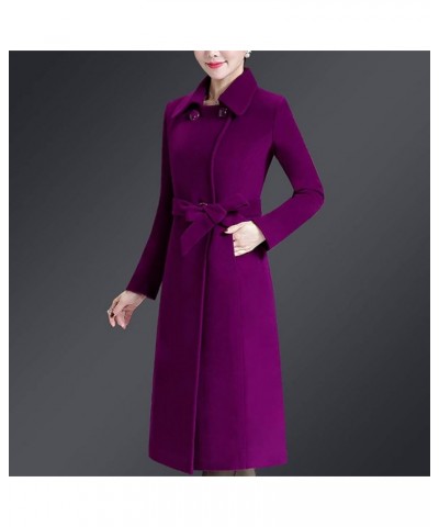 Women's Elegant Solid Color Mid-Length Thicken Warm Wool Blend Coat Dark Purple $45.12 Coats