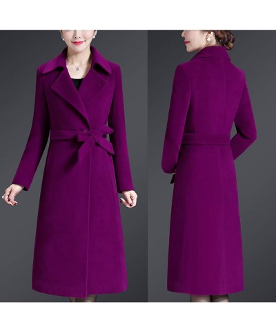 Women's Elegant Solid Color Mid-Length Thicken Warm Wool Blend Coat Dark Purple $45.12 Coats