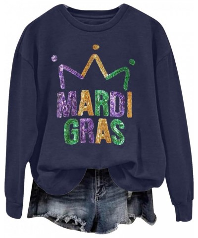 Mardi Gras Shirts for Women Fat Tuesday Sweatshirt New Orleans Carnival Party Day Shirt Casual Long Sleeve Tops 02- navy $7.5...