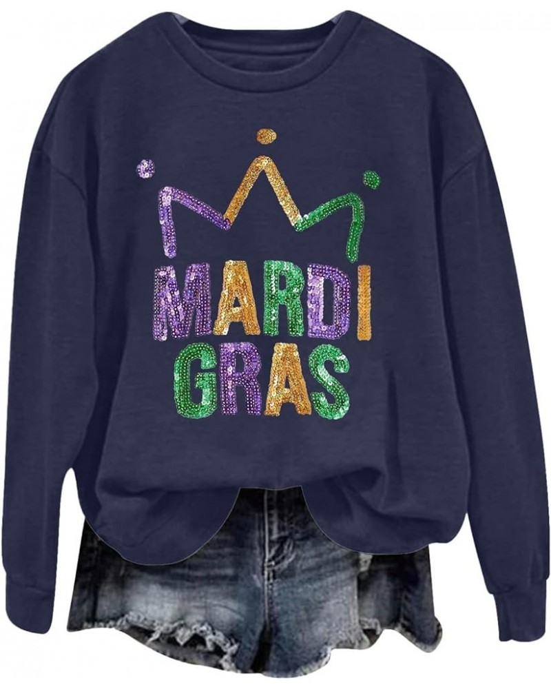 Mardi Gras Shirts for Women Fat Tuesday Sweatshirt New Orleans Carnival Party Day Shirt Casual Long Sleeve Tops 02- navy $7.5...