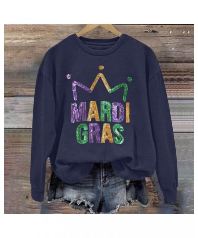 Mardi Gras Shirts for Women Fat Tuesday Sweatshirt New Orleans Carnival Party Day Shirt Casual Long Sleeve Tops 02- navy $7.5...