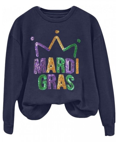 Mardi Gras Shirts for Women Fat Tuesday Sweatshirt New Orleans Carnival Party Day Shirt Casual Long Sleeve Tops 02- navy $7.5...