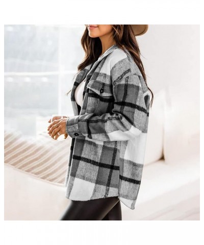 Womens Flannel Shacket Jacket Casual Plaid Shacket Button Down Shirts Jacket Coats Casual Blouse Top with Side Pockets 04-gra...