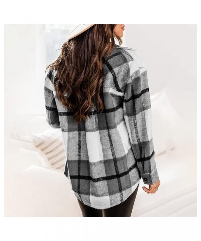 Womens Flannel Shacket Jacket Casual Plaid Shacket Button Down Shirts Jacket Coats Casual Blouse Top with Side Pockets 04-gra...