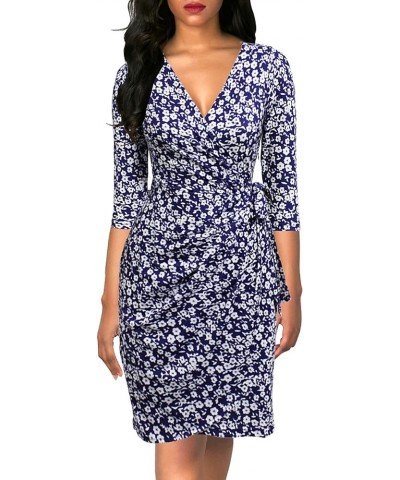 Women's Classic 3/4 Sleeve V Neck Sheath Casual Party Work Faux Black Wrap Dress White Floral $15.01 Dresses