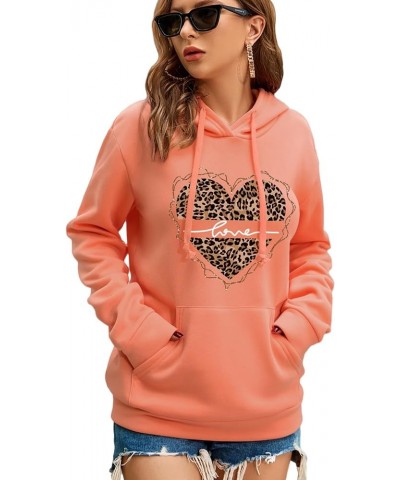 Women's Casual Heart Graphic Long Sleeve Pocket Pullover Hoodie Thermal Lined Hooded Sweatshirt Coral Orange $15.95 Hoodies &...