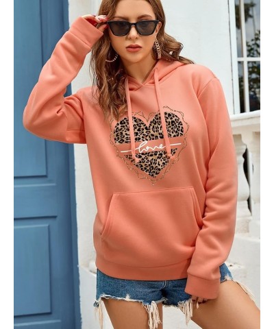 Women's Casual Heart Graphic Long Sleeve Pocket Pullover Hoodie Thermal Lined Hooded Sweatshirt Coral Orange $15.95 Hoodies &...