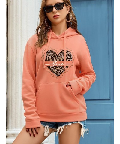 Women's Casual Heart Graphic Long Sleeve Pocket Pullover Hoodie Thermal Lined Hooded Sweatshirt Coral Orange $15.95 Hoodies &...