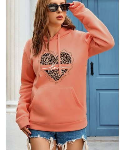 Women's Casual Heart Graphic Long Sleeve Pocket Pullover Hoodie Thermal Lined Hooded Sweatshirt Coral Orange $15.95 Hoodies &...