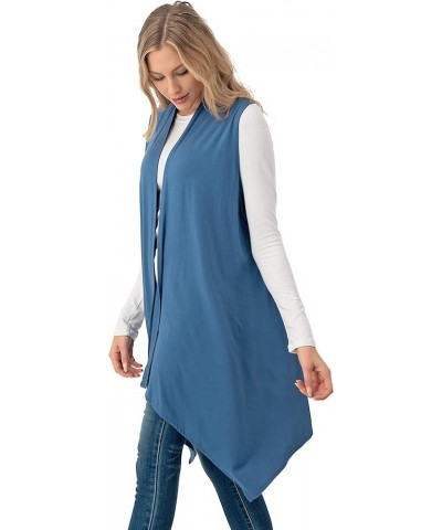 Sleeveless Draped Open Front Cardigan Vest Asymmetric Hem - Made in USA Indigo Blue $10.50 Sweaters