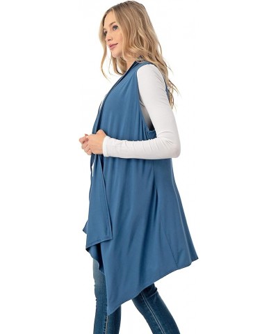 Sleeveless Draped Open Front Cardigan Vest Asymmetric Hem - Made in USA Indigo Blue $10.50 Sweaters