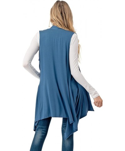 Sleeveless Draped Open Front Cardigan Vest Asymmetric Hem - Made in USA Indigo Blue $10.50 Sweaters