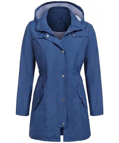 Rain Jacket Women Outdoor Jackets Waterproof Windproof Hooded Raincoat Lightweight Packable Outwear Overcoat Deep Blue $10.03...