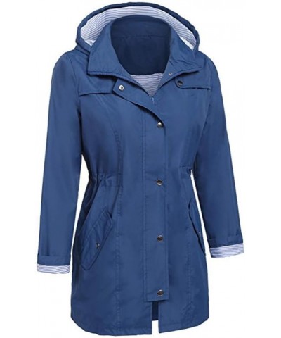 Rain Jacket Women Outdoor Jackets Waterproof Windproof Hooded Raincoat Lightweight Packable Outwear Overcoat Deep Blue $10.03...