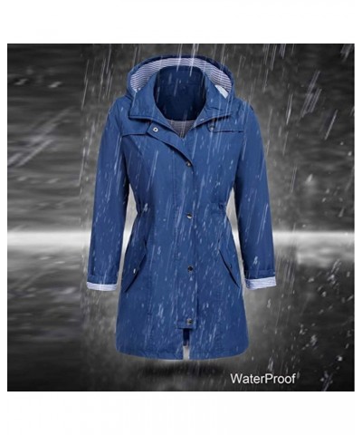 Rain Jacket Women Outdoor Jackets Waterproof Windproof Hooded Raincoat Lightweight Packable Outwear Overcoat Deep Blue $10.03...