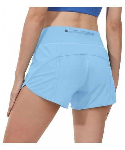 Women's High Waisted Running Shorts for Women, Quick Dry Athletic Shorts with Mesh Liner and Back Zip Pocket Light Blue $16.3...