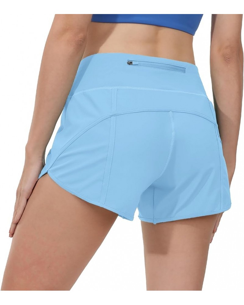 Women's High Waisted Running Shorts for Women, Quick Dry Athletic Shorts with Mesh Liner and Back Zip Pocket Light Blue $16.3...