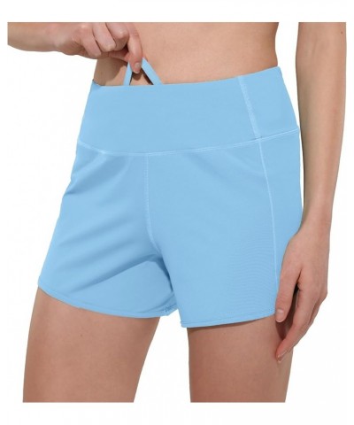 Women's High Waisted Running Shorts for Women, Quick Dry Athletic Shorts with Mesh Liner and Back Zip Pocket Light Blue $16.3...