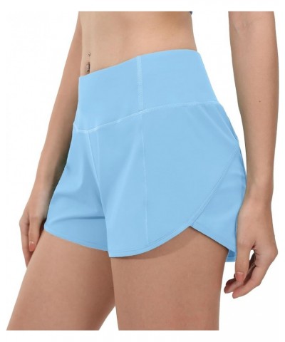 Women's High Waisted Running Shorts for Women, Quick Dry Athletic Shorts with Mesh Liner and Back Zip Pocket Light Blue $16.3...