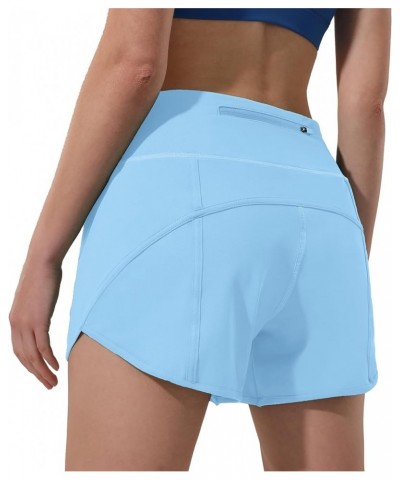 Women's High Waisted Running Shorts for Women, Quick Dry Athletic Shorts with Mesh Liner and Back Zip Pocket Light Blue $16.3...