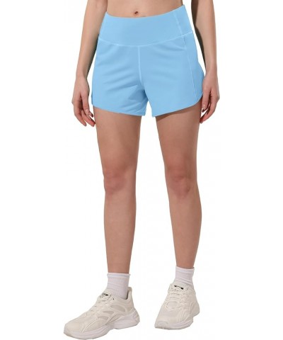 Women's High Waisted Running Shorts for Women, Quick Dry Athletic Shorts with Mesh Liner and Back Zip Pocket Light Blue $16.3...