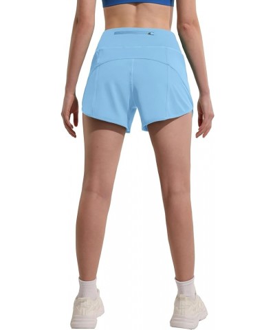 Women's High Waisted Running Shorts for Women, Quick Dry Athletic Shorts with Mesh Liner and Back Zip Pocket Light Blue $16.3...