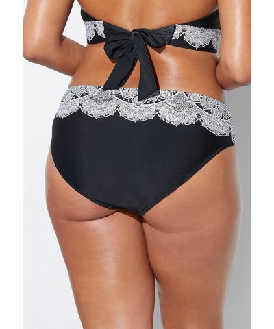 Women's Plus Size Hipster Swim Brief Black White Lace Print $16.26 Swimsuits