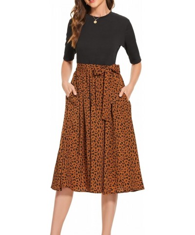 Womens Modest Half Sleeve Ribbed Midi Casual Work Dress with Pockets Bzbd $17.39 Dresses