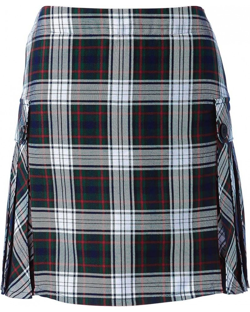 School Uniform Young Women's Side Pleat Plaid Skort Above The Knee Evergreen/White Plaid $18.64 Uniforms