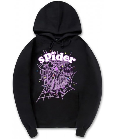 Fashion Spider Web Hoodie Long Sleeve Drawstring Unisex Cotton Sweatshirt with Pockets Black $15.68 Hoodies & Sweatshirts