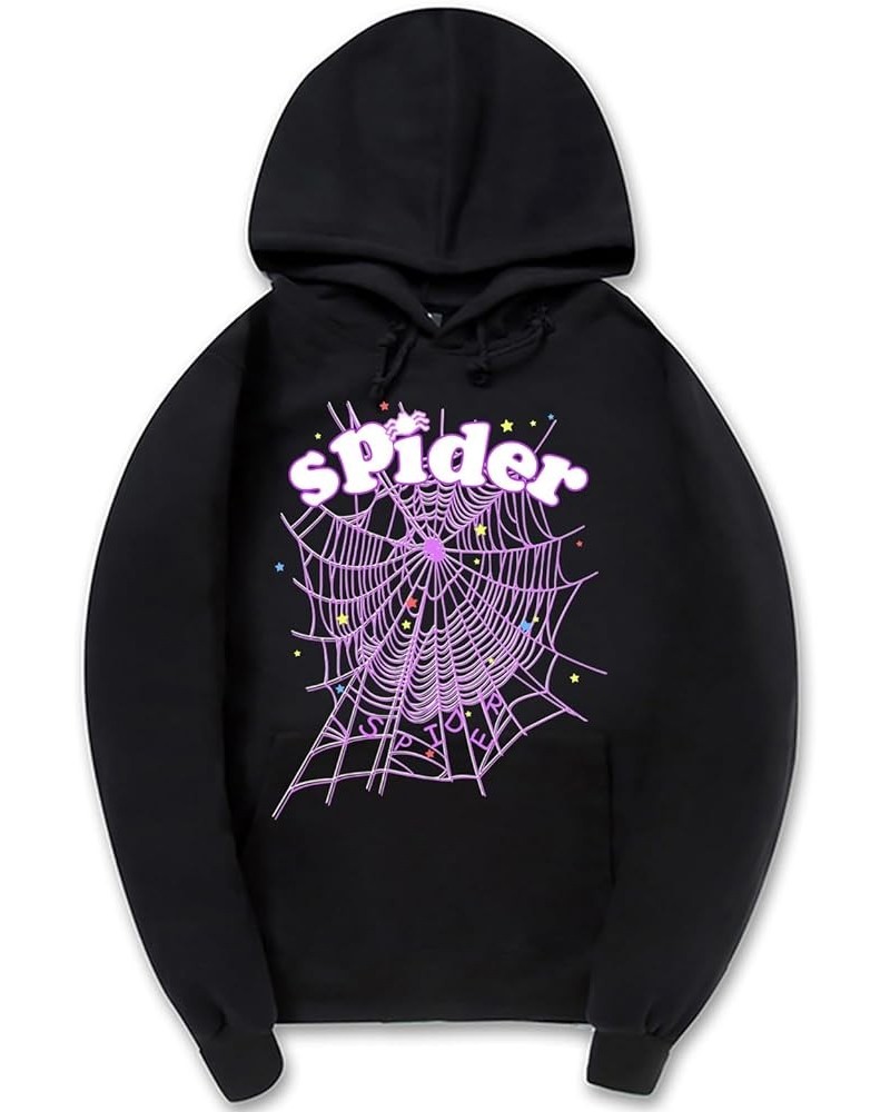 Fashion Spider Web Hoodie Long Sleeve Drawstring Unisex Cotton Sweatshirt with Pockets Black $15.68 Hoodies & Sweatshirts