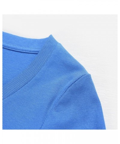 Women's Short Sleeves Ribbed Fitted Shirt Basic V Neck Slim T Shirt Tops Royal Blue $12.69 T-Shirts