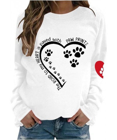 Dog Mom Sweatshirt Women Cute Love Heart Dog Paw Print Sweatshirts Long Sleeve Crew Neck Pullover Tops Casual Blouse F,white ...