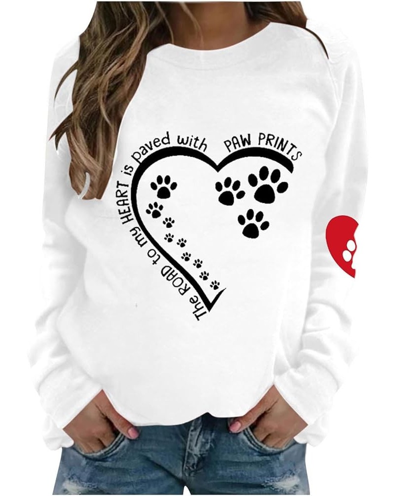 Dog Mom Sweatshirt Women Cute Love Heart Dog Paw Print Sweatshirts Long Sleeve Crew Neck Pullover Tops Casual Blouse F,white ...