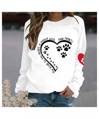 Dog Mom Sweatshirt Women Cute Love Heart Dog Paw Print Sweatshirts Long Sleeve Crew Neck Pullover Tops Casual Blouse F,white ...