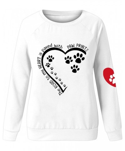 Dog Mom Sweatshirt Women Cute Love Heart Dog Paw Print Sweatshirts Long Sleeve Crew Neck Pullover Tops Casual Blouse F,white ...