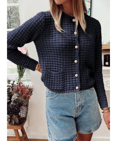 Womens 2023 Cardigan Sweaters Button Up Open Front Long Sleeve Knit Outwear Navy Blue $20.29 Sweaters