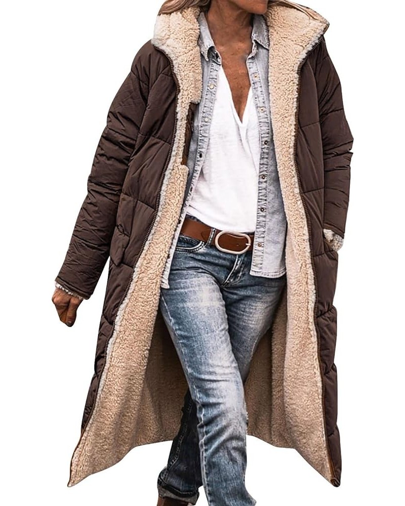 Womens Fashion Warm Hooded Long Coat Winter Fashion Solid Thicken Plus Size Down Jacket Casual Comfy Thermal Jackets Coffee $...