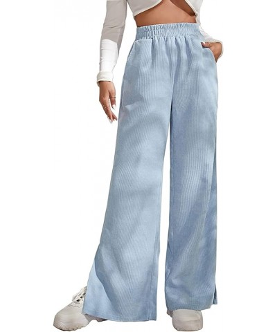 Womens Flare Corduroy Pants Elastic High Waist Loose Pants Split Bell Bottom Trousers with Pockets Blue $11.40 Pants