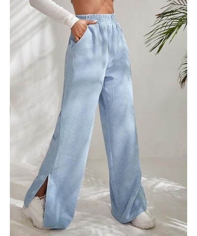 Womens Flare Corduroy Pants Elastic High Waist Loose Pants Split Bell Bottom Trousers with Pockets Blue $11.40 Pants